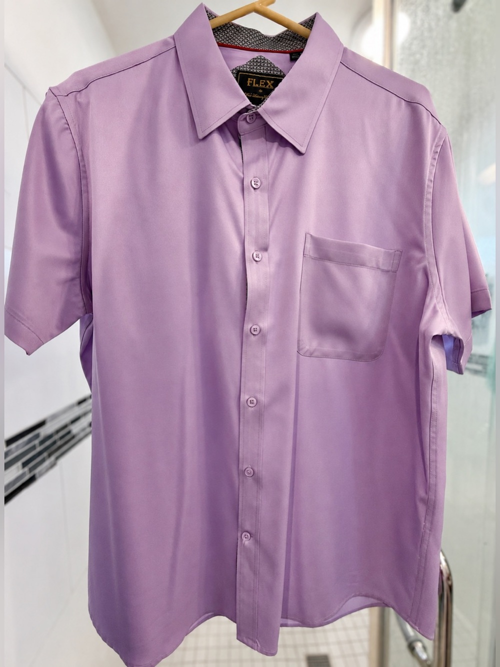 Flex Men’s Lavender Button Down Shirt Large Short Sleeve Design in Italy